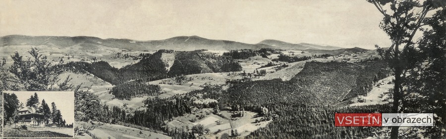 Chata na Vsackém Cábě - Vsacké Beskydy (panoramatická pohlednice)