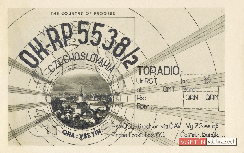 Amatérská pohlednice sloužící jako potvrzení o rádiovém spojení