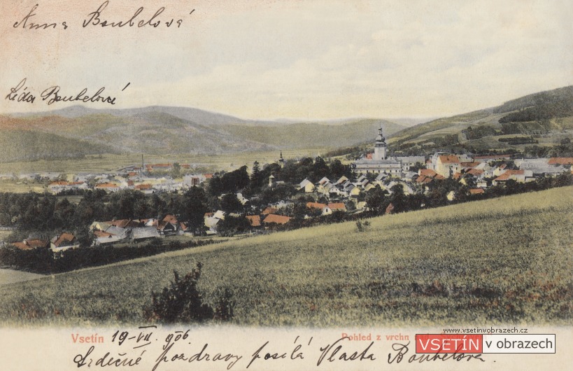 Pohled na Vsetín z vrchu nad Sychrovem