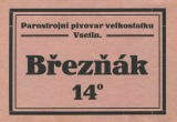 Parostrojní pivovar velkostatku Vsetín - etiketa Březňák 14°