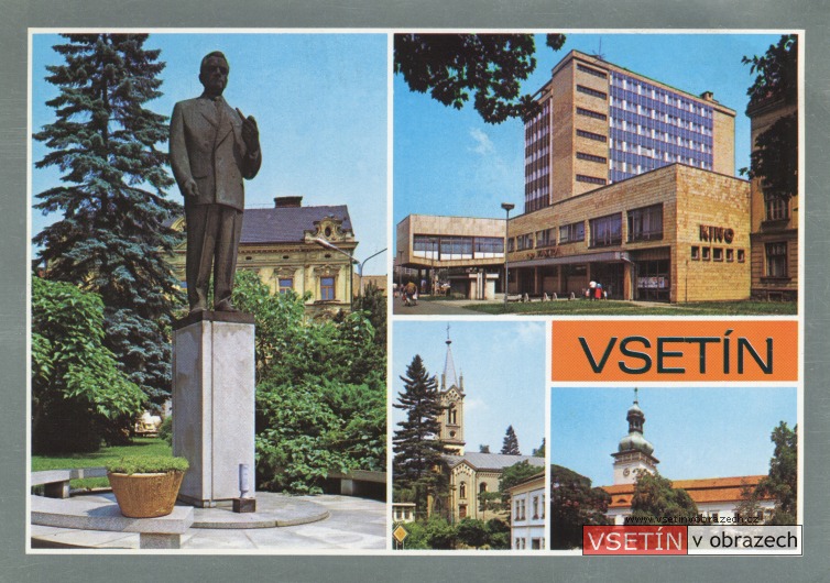 Socha K. Gottwalda na Dolním náměstí - kino - evangelický kostel - zámek