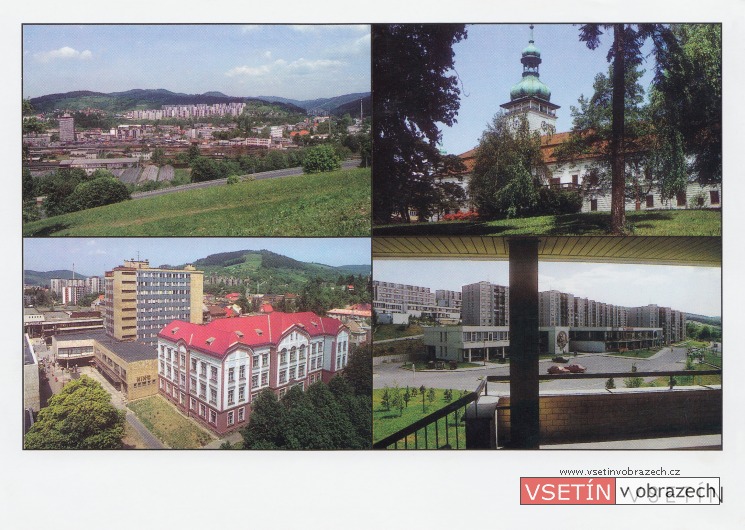 Pohled z Bečevné - zámek - Městský úřad a škola - sídliště Sychrov