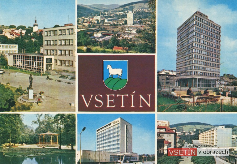 Dolní náměstí - pohled z Bečevné - věžák - park - hotel Vsacan - Žerotinova ulice
