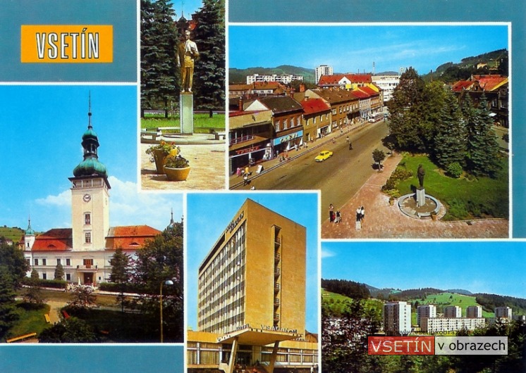 Socha K. Gottwalda - Dolní náměstí - zámek - hotel Vsacan - sídliště Luh