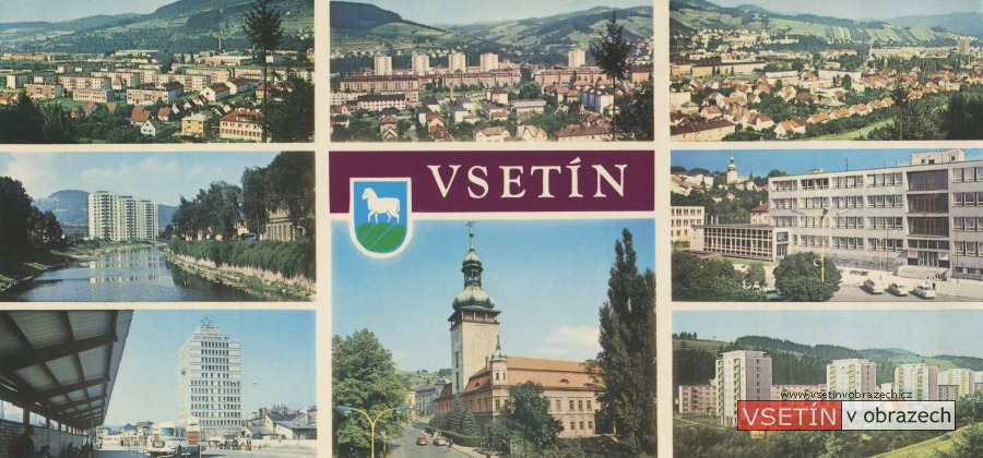 Části Vsetína (širokoúhlá pohlednice)