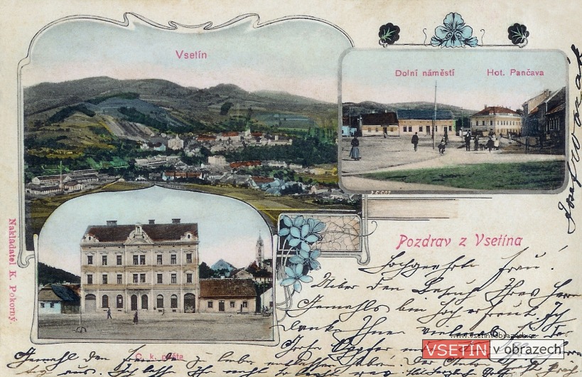 Celkový záběr - hotel Pančava - C. k. pošta na Dolním náměstí