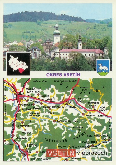 Horní město s mapkou okresu Vsetín