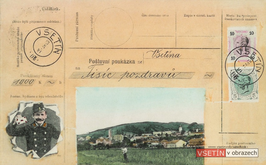 Poštovní poukázka ze Vsetína na tisíc pozdravů