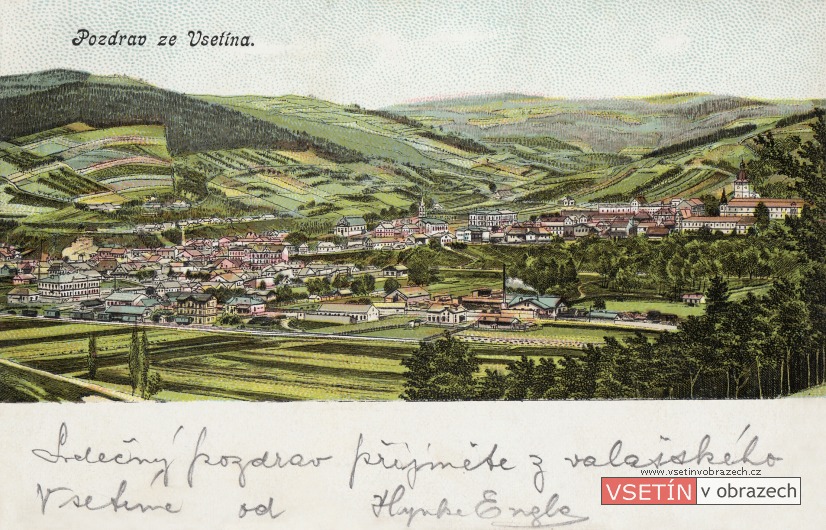Vsetín z Bečevné k údolí Jasenka (litografie)
