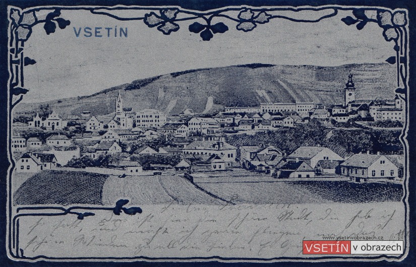 Pohled na Dolní a Horní město (litografie s metalickou vrstvou)
