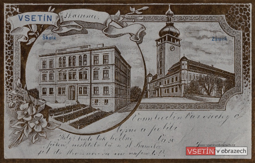 Horní škola a zámek (litografie s metalickou vrstvou)