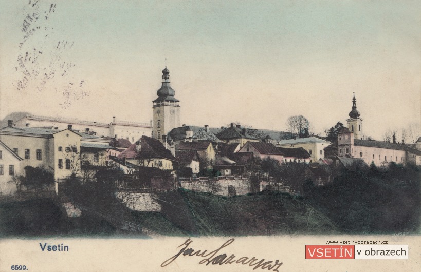 Pohled od Bečvy na Horní město (kolorovaná verze)