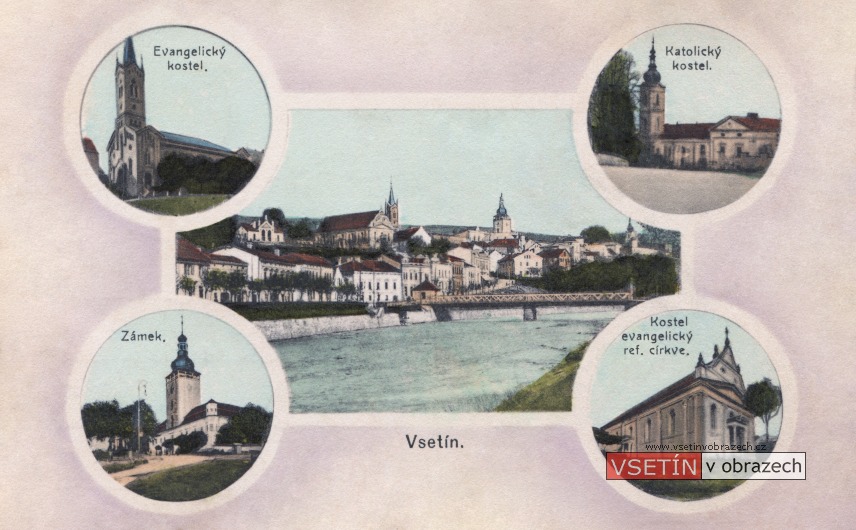 Evangelický kostel - pohled od Bečvy - katolický kostel - zámek - kostel evangelický ref. církve