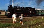 Parní lokomotiva 433.0 Matěj na vlakovém nádraží